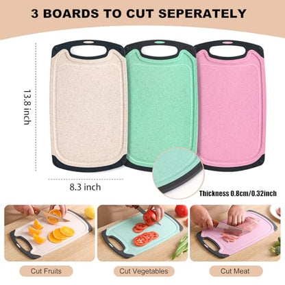 3-Piece Kitchen Cutting Board Set, Dishwasher Safe, Juice Grooves