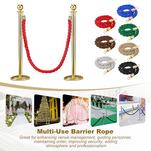 MECCANIXITY Twisted Stanchion Rope 6.6 Ft/2 M, Barrier Rope Twisted Post Ropes with Snap Hooks for Posts Stands Queue Divider Crowd Control, Red Golden - color: Red Golden, size: 6.6 Ft