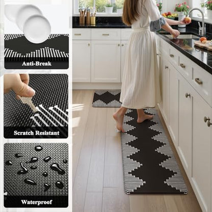 KIMODE Anti Fatigue Kitchen Mats,Black Boho Kitchen Rugs,Standing Desk Mats - color: Black Diamond, size: 17.3" x 47"+17.3" x 29"--0.47 inches