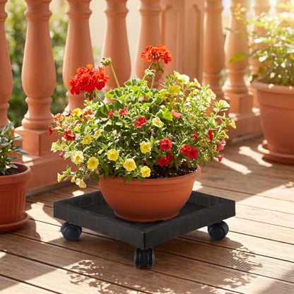 Cabilock Square Plant Stand Caddy Plant Saucer Tray with Wheels Flower Pot Tray Caster Wheels (Black)