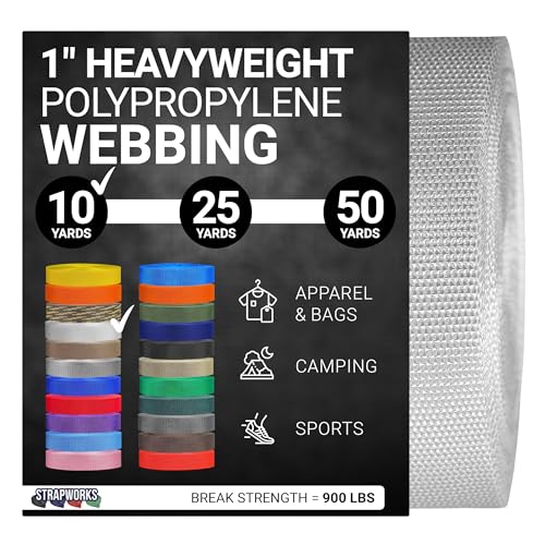 Strapworks Heavyweight Polypropylene Webbing - Heavy Duty Poly Strapping for Outdoor DIY Gear Repair - color: White, size: 1" x 10 yard