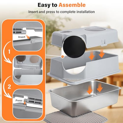 Stainless Steel Litter Box with Lid,Extra Large Enclosed cat Litter Box - color: Enclosed-XL