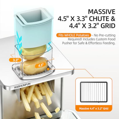 Commercial Electric Vegetable Chopper Dicer Slicer, 300W Food Prep Machine with 4.5" x 3.3" Extra-Large Chute, Stainless Steel Veggie Cutter for Dicing, Slicing, Shredding & Fry Cutting