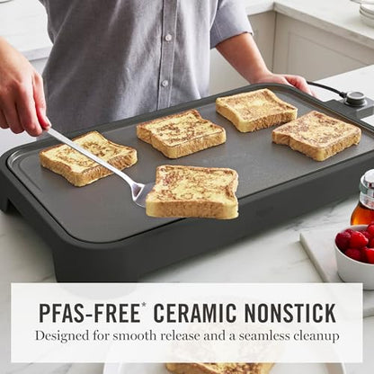 Martha Stewart 12"x 22" XL Electric Griddle, Ceramic Nonstick Flat Top - color: Caviar Gray