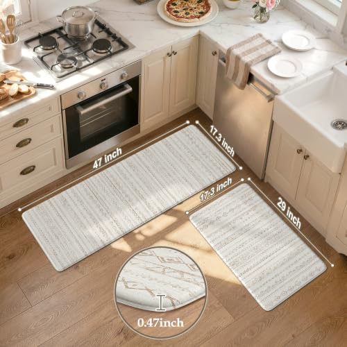 KIMODE Kitchen Mats Cushioned Anti Fatigue,Farmhouse Kitchen Rugs Sets of 2 - color: Khaki Diamond, size: 17.3" x 47 "+ 17.3" x 29 "--0.47 inches