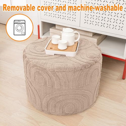 Round Ottoman Pouf Foot Stool, Khaki, 20x14 In,Hassock,Sofa Couch Foot Rest - color: Khaki, size: 20"D x 20"W x 14"H