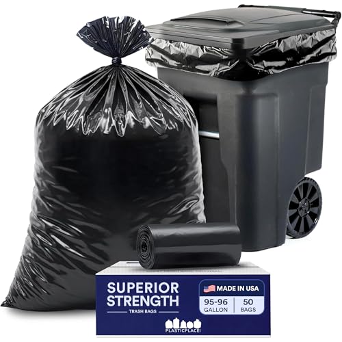 Plasticplace 95-96 Gallon Garbage Can Liners │ 1.5 Mil │ Black Heavy Duty Trash Bags │ 61” X 68” (50Count) (W95LDB15) - size: 1 Count (Pack of 50)