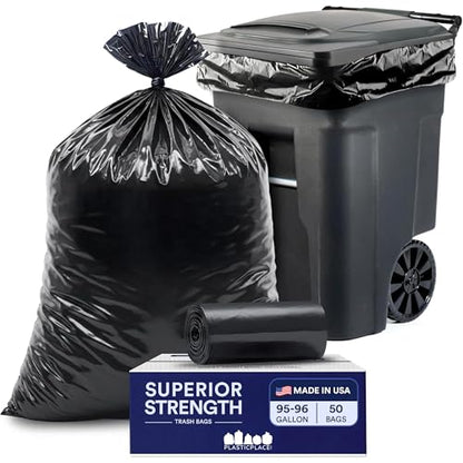 Plasticplace 95-96 Gallon Garbage Can Liners │ 1.5 Mil │ Black Heavy Duty Trash Bags │ 61” X 68” (50Count) (W95LDB15) - size: 1 Count (Pack of 50)