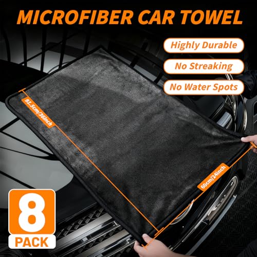 8 Pack Microfiber Car Towels, 36" x 24" Microfiber Cleaning Cloth, 600 GSM - color: Gray, size: 36x24in- 8 Pack