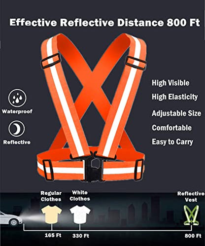 Reflective Strap Safety Vest Gear - 2-10 Pack Adjustable High Visible Reflective Running Gear for Women Men Night - color: Orange x10