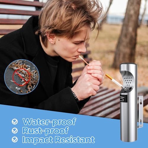 Wall-Mount Cigarette Butt Receptacle for Outside, Outdoor Cigarette Butt Disposal, Commercial Smoking Receptacles to Avoid Discarding Cigarette Butts,Easy to Clean -Stainless Steel - color: Stainless Steel