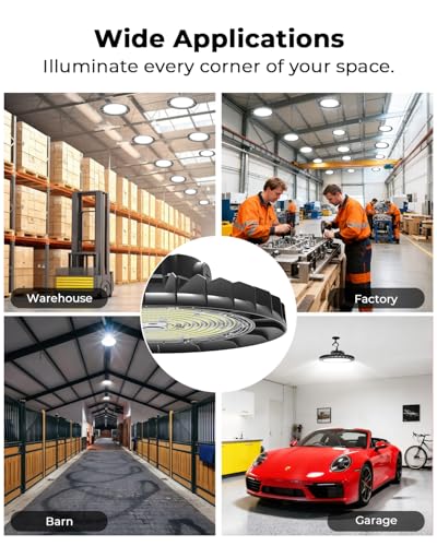UFO LED High Bay Light 240W, 6 Pack, 38,400LM, 1-10V Dimmable, Flicker-Free - size: Dia. 11.81"-240W