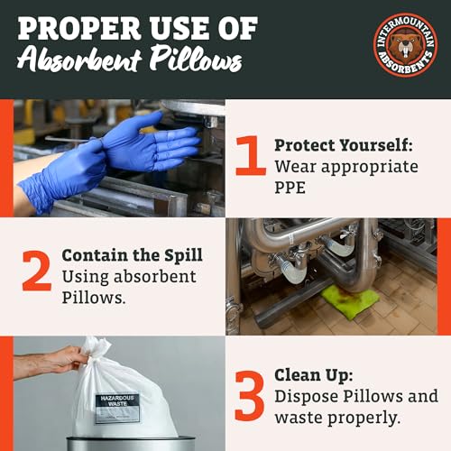 Universal Absorbent Pillows Hazmat - 9"x15" Water & Oil Absorbent Pillows for Spill Kits, Hydrocarbon & Oil Spill Containment, Flood Cleanup, Spill Containment (8 Per Box) - size: 9" x 15"