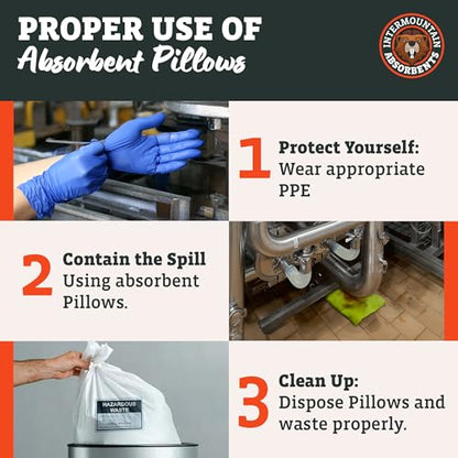 Universal Absorbent Pillows Hazmat - 9"x15" Water & Oil Absorbent Pillows for Spill Kits, Hydrocarbon & Oil Spill Containment, Flood Cleanup, Spill Containment (8 Per Box) - size: 9" x 15"