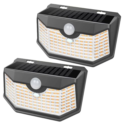 HMCITY 120 LED Solar Lights Outdoor Motion Sensor, 2 Pack, Black Warm - color: Black -Warm, size: 2 Pack