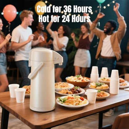 PARACITY Coffee Dispenser with Pump, Airpot Coffee Carafe, 84.5 oz, White - color: White
