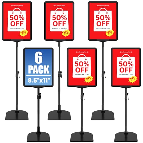 6Pack Sign Stand for Display 8.5 x 11, Adjustable Poster Stand for Table Top & Floor, Floor Standing Sign Holder, Signage Stands for Business, Tradeshow, Store, Farm Display Stands - size: 6 Pack, 8.5 x 11 inch