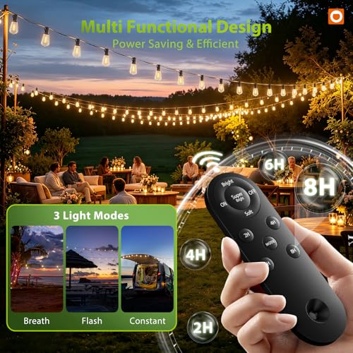addlon 102FT Solar String Lights Outdoor, Waterproof,Dimmable, Last 20+ Hrs - size: 96+6FT