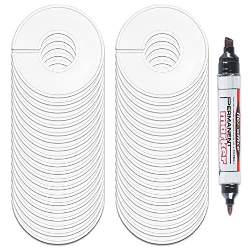 AMT 40 Pack Closet Dividers, Clothing Dividers, Round Clothes Size Dividers for Closets with Double Ended Marker Pen (Blank) (40 Pack- White) - size: 40 Pack - White