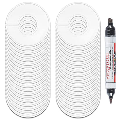 AMT 40 Pack Closet Dividers, Clothing Dividers, Round Clothes Size Dividers for Closets with Double Ended Marker Pen (Blank) (40 Pack- White) - size: 40 Pack - White