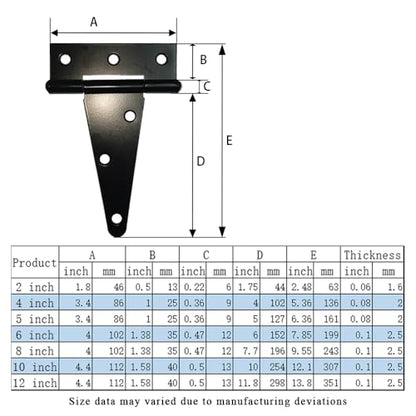 HLMOptimo Heavy Duty T Hinge Tee Hinge T Strap Hinge Shed Hinge Gate Hinge Barn Hinge Fence Hinge Door Hinge Wrought Rustproof All Size Black (4 pcs, 10 inch - size: 10 Inch, style: 4 pcs