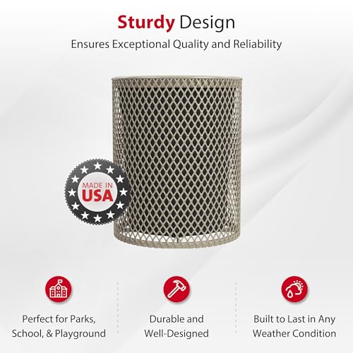 Leisure Craft 32 Gallon Commercial Outdoor Trash Can, Metal, Made in USA - color: Beige
