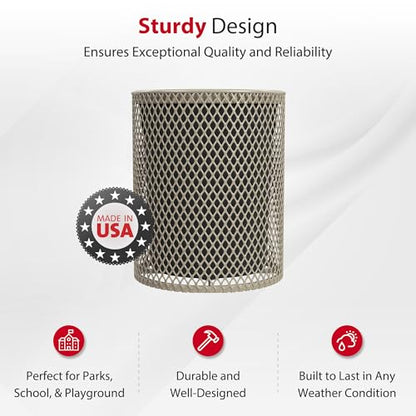 Leisure Craft 32 Gallon Commercial Outdoor Trash Can, Metal, Made in USA - color: Beige