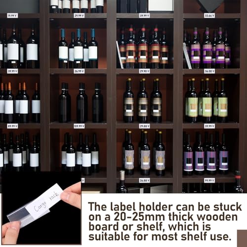 Weysat 100 Pcs Wood Shelf Label Holders Clear Plastic Price Tag 2.4″ x 1″