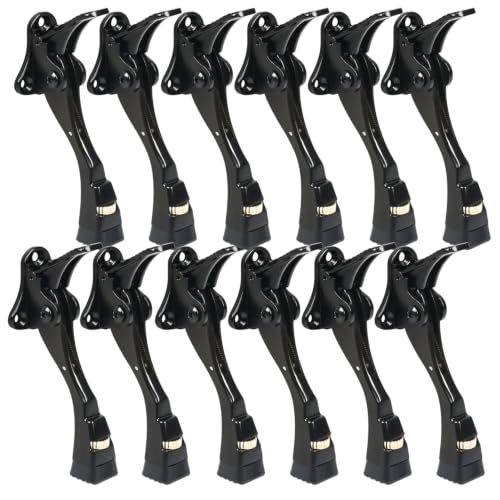 12 Packs Heavy Duty Kickdown Door Stopper, One Touch Adjustable Kickdown Door Stop for Heavy Doors, 4 in Metal Door Kickstand with Rubber Tip & Wall Protectors for Wide Doors - color: Black, size: 4 inch x 12pack