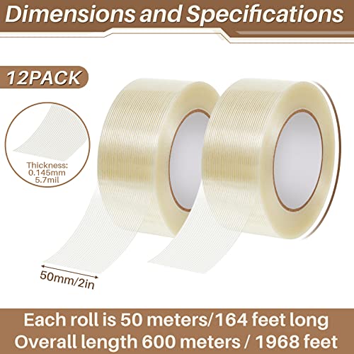 Amylove Filament Strapping Tape, 12 Rolls, 2 Inch X 55 Yard