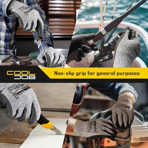COOLJOB 12/120 Pairs Cut Resistant Work Gloves PU Coating, ANSI A2 A4 A6 A9 - size: Medium (Pack of 12)