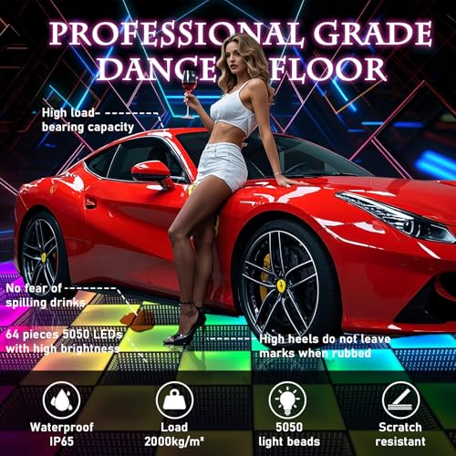 Dance Floor Stage Lights Tempered Glass Infinity Mirror Panel 3D Effect Led Dance Floor for Wedding Party Customizable (3D+RGB-Magnetic, 64PCS(13.1fFTX13.1FT)) - size: 64PCS(13.1fFTX13.1FT), style: 3D+RGB-Magnetic