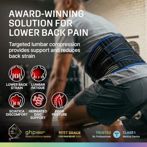 Modvel Back Brace for Lower Back Pain Women and Men – Lumbar Support Belt for Sciatica, Herniated Disc, Muscle Strain – Adjustable Breathable Work Brace with 6 Stays – Support for Posture - color: Blue, size: Medium (Pack of 1)