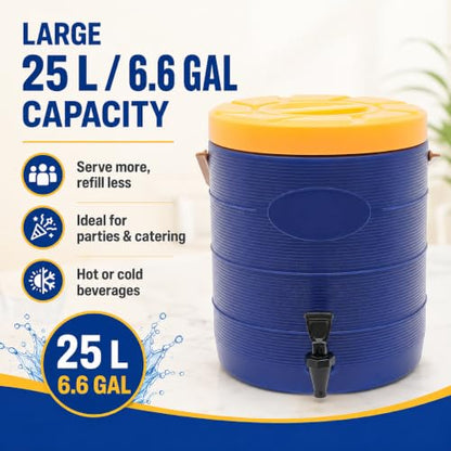 Insulated Beverage Dispenser 3 Gal/6.6Gal, Stainless Steel Commercial Drink Dispenser with Spigot, 24H Hot/Cold Thermal Carafe for Coffee, Tea, Water, Parties (Blue, 6.6Gal/25L) - color: Blue, size: 6.6Gal/25L
