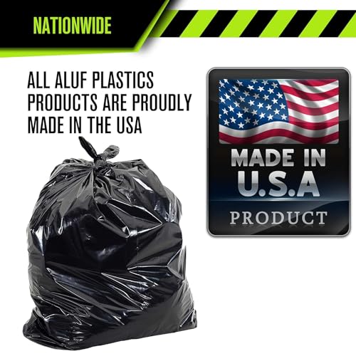 Aluf Plastics 95-96 Gallon Heavy Duty Black Garbage Bags - 50 Count