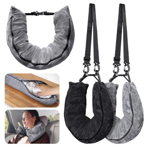 2Pack Stuffable Travel Pillow for Extra Luggage, Velvet Travel Neck Pillow with Adjustable Neck Size, Fits About 6 T-Shirts Travel Essentials Multifunctional Sleeping Rest Cushion - size: 2PACK