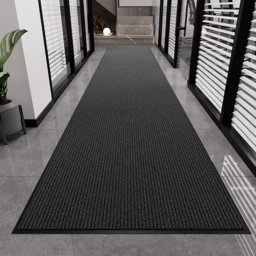 Front Door Mat, Heavy Duty Non-Slip Commercial Floor Mat, 3'x16' - color: Black Striped, size: 3' x 16'