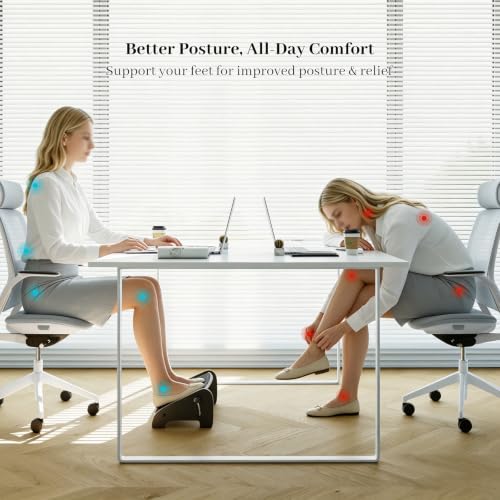 Foot Rest Under Desk, Bamboo Ergonomic Office Foot Stool - color: Black