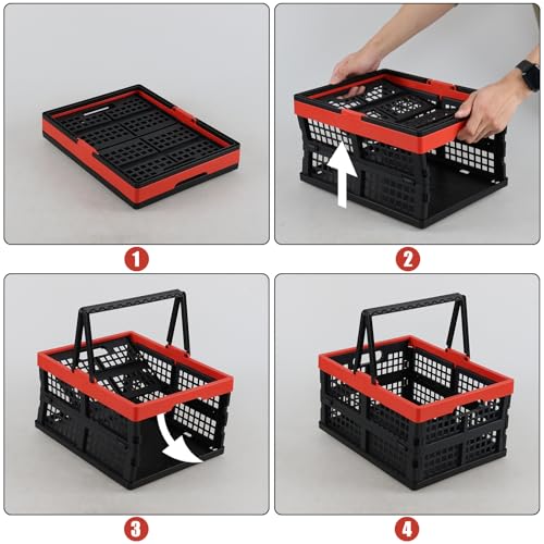 15 L Folding Crate with Handle, Plastic Shopping Basket, 2 Packs
