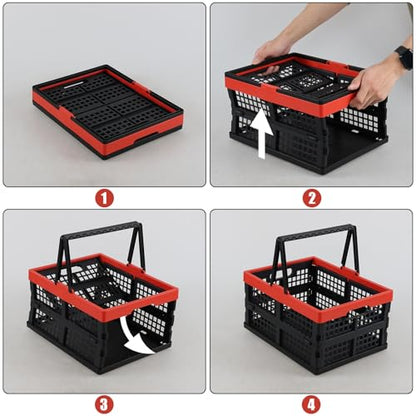 15 L Folding Crate with Handle, Plastic Shopping Basket, 2 Packs
