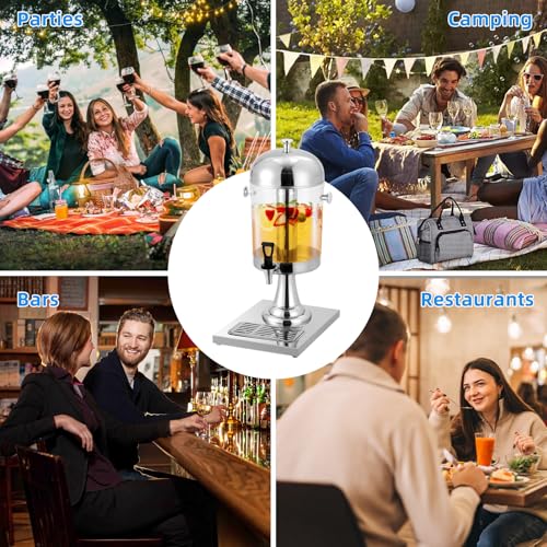 Commercial Beverage Dispenser with Ice Core, 2.2 Gallon Stainless Steel Drink Dispenser with Stand, Spigot and Drip Tray for Parties, Weddings & Catering Events - size: 2.2 Gallon