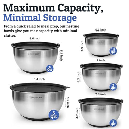 28pc Stainless Steel Mixing Bowls with Lids Set, 1.5-5 Qt, Black - color: Black