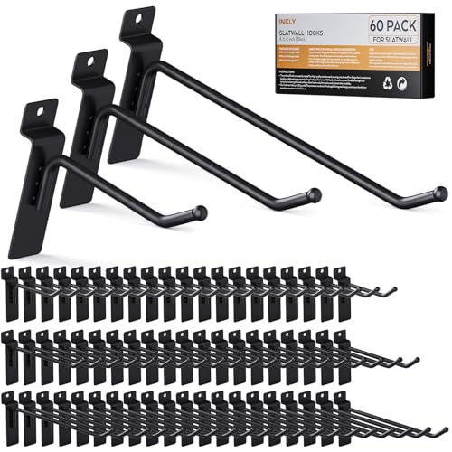 INCLY 60 Pack Slatwall Hooks, 4/6/8 Inch Slat Wall Hanging Hook and Hanger - size: 4/6/8 Inches