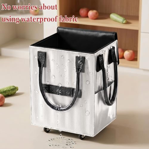 Reusable Grocery Bag on Wheel, Foldable Shopping Cart with Wheels, Can Carry up to 67 Pounds, Suitable for Groceries, Laundry, Camping and Moving. (Silver - Medium) - color: Silver - Medium