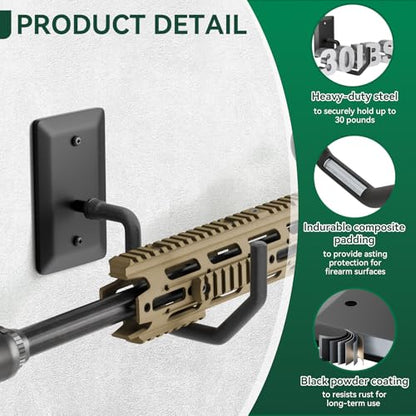 Horizontal Gun Wall Mount for Indoor Display - Yoke Design Rifle Wall Mounts, Heavy Duty Steel Shotgun Wall Holder, Adjustable Bow Wall Hanger, Wall Mount Gun Hooks with Protective Composite Padding - color: 1 Pair
