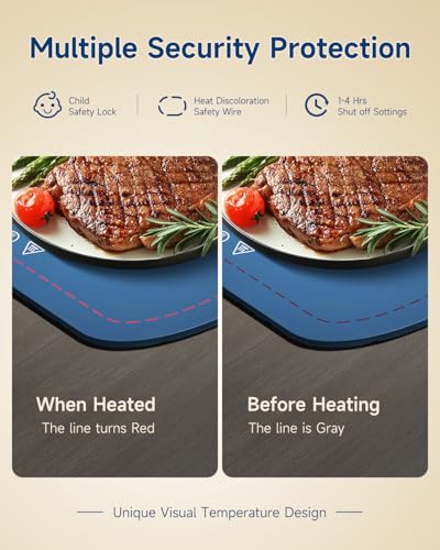 Food Warming Mat,7 Temp,4H Timer,Roll Heat Pad,Thermochromic Line