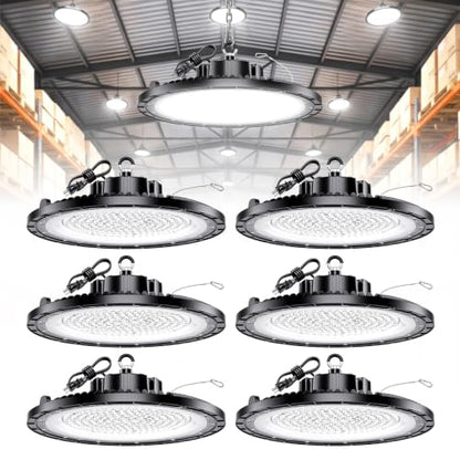 UFO LED High Bay Light,200W 30000LM 5000K IP65,6 Pack with 5ft US Plug - size: 200W