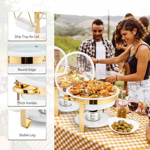 ROVSUN 6QT Chafing Dishes for Buffet 8 Pack, [Game Changer Maifanite-Coated] Chafing Dish Buffet Set, [Unique White & Gold Color] Chafers and Buffet Warmers Sets with Lid Holder for Party Wedding - color: White-gold