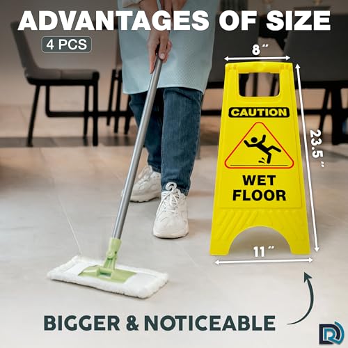 Caution Wet Floor Sign, 24 Inch Folding A Frame Double Sided, 4 Pack - color: English 24 inch - 4 Pack