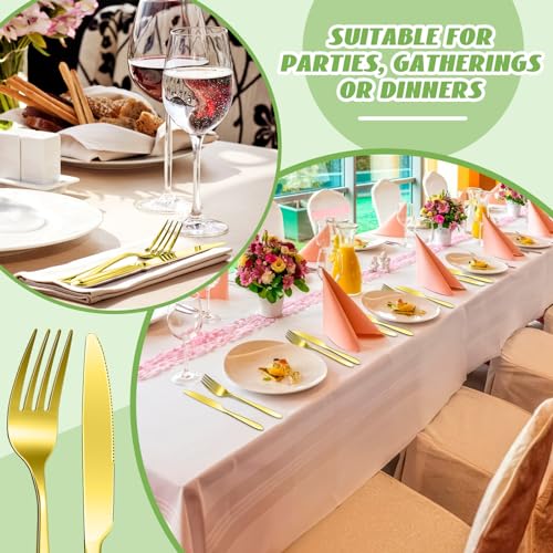 Nuenen 100 Pcs Gold Forks and Knives Stainless Steel Dinner Flatware Set - color: Gold, size: 8.4 Inches, 7.1 Inches
